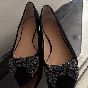 Tory Burch Black Beaded Suede Flats